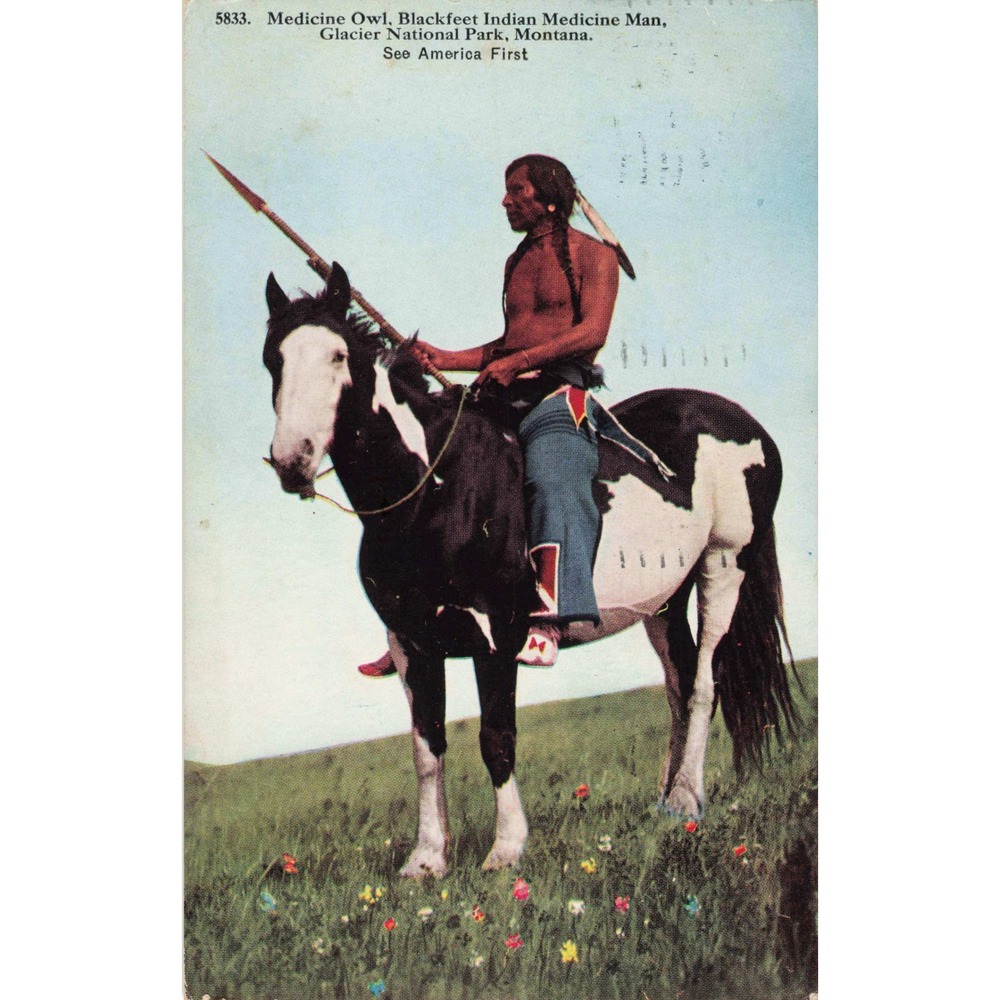 Medicine Owl Blackfeet Indian Medicine Man Glacier National Park MT Postcard